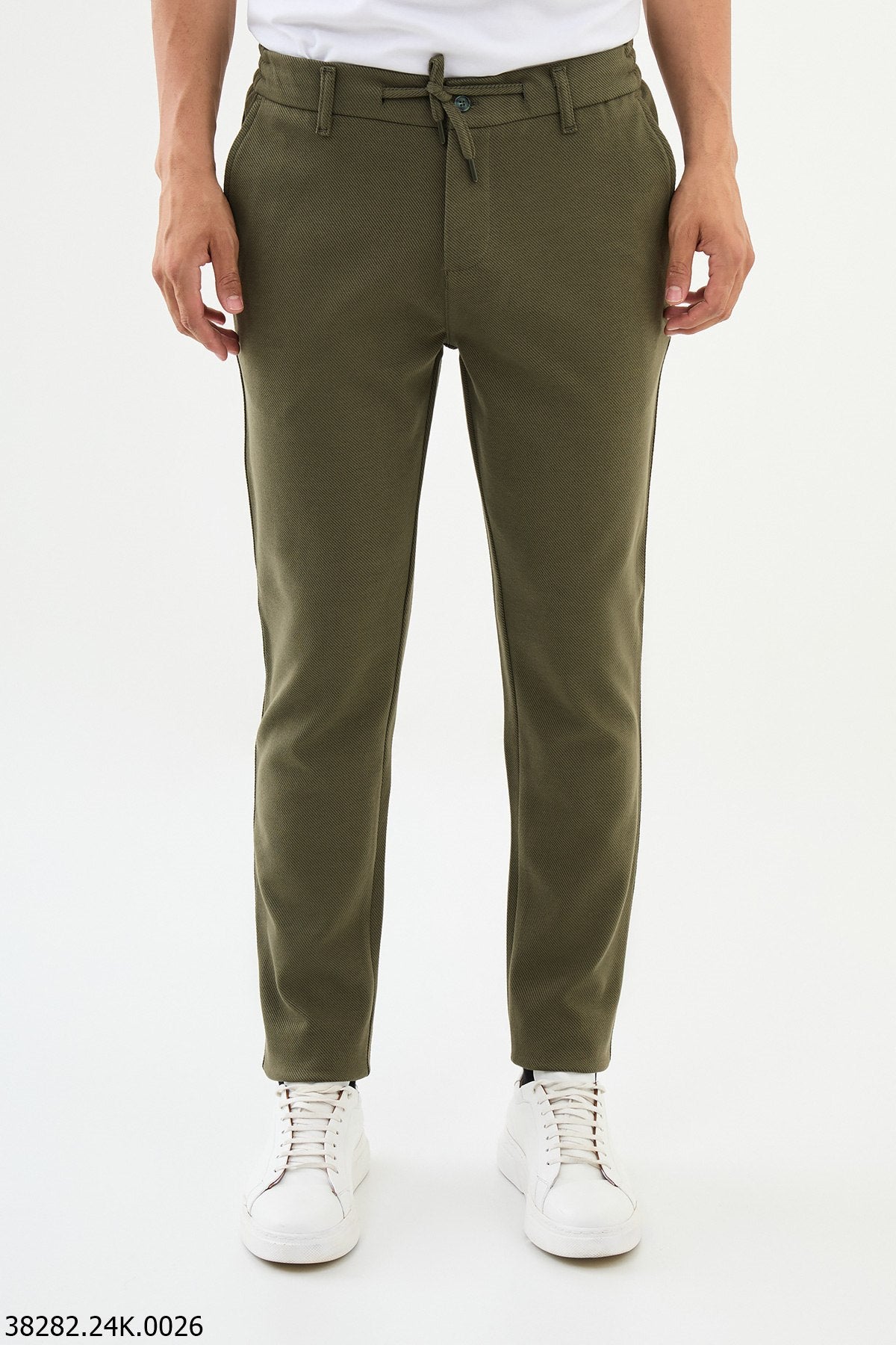 Khaki Men's Slim-Fit Drawstring Pants.