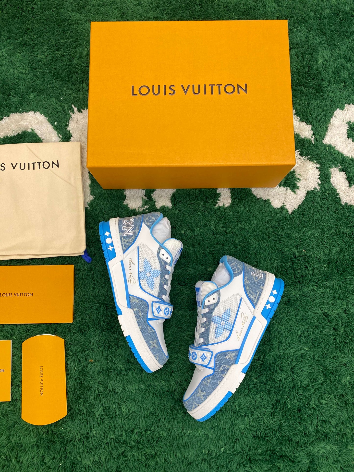 Louis Vuitton LV Trainer Velcro Strap Monogram Denim Blue White