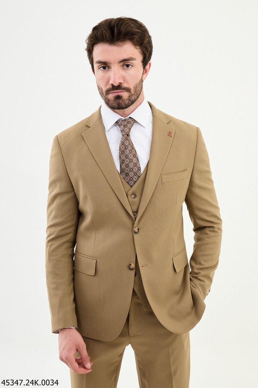 Men's Camel Three-Piece Suit.