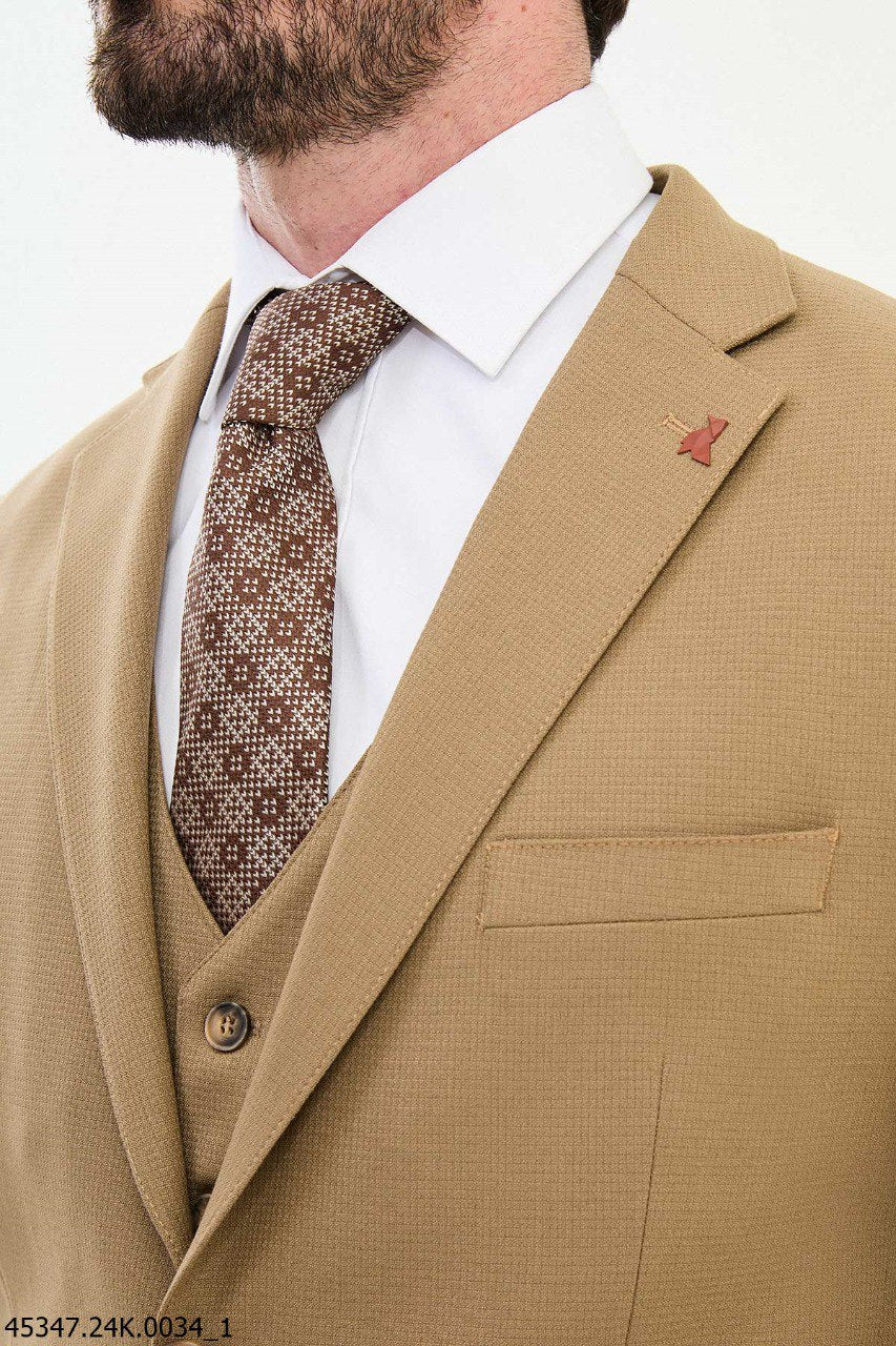 Men's Camel Three-Piece Suit.