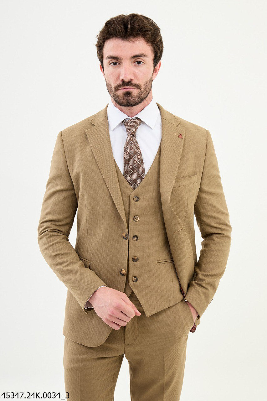 Men's Camel Three-Piece Suit.