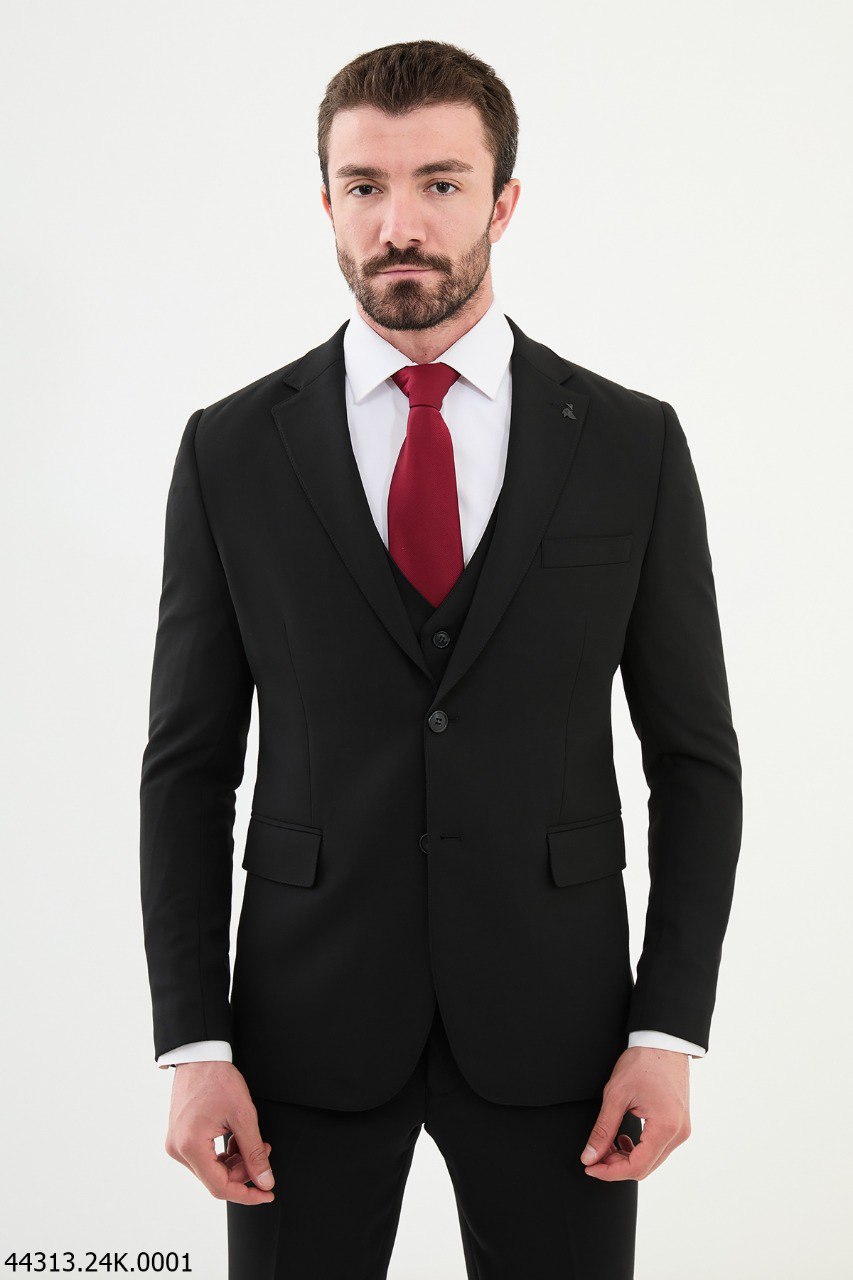 Men's Black Three-Piece Suit -  Perfect for Elegant Weddings, Corporate Events, and Seasonal Celebrations.