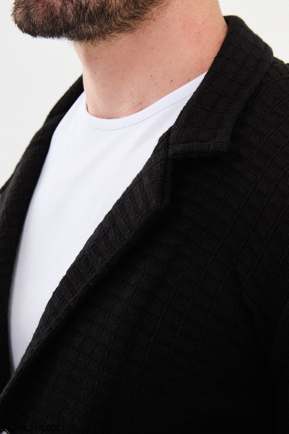 Blazer cardigan in maglia a nido d'ape nero da uomo.