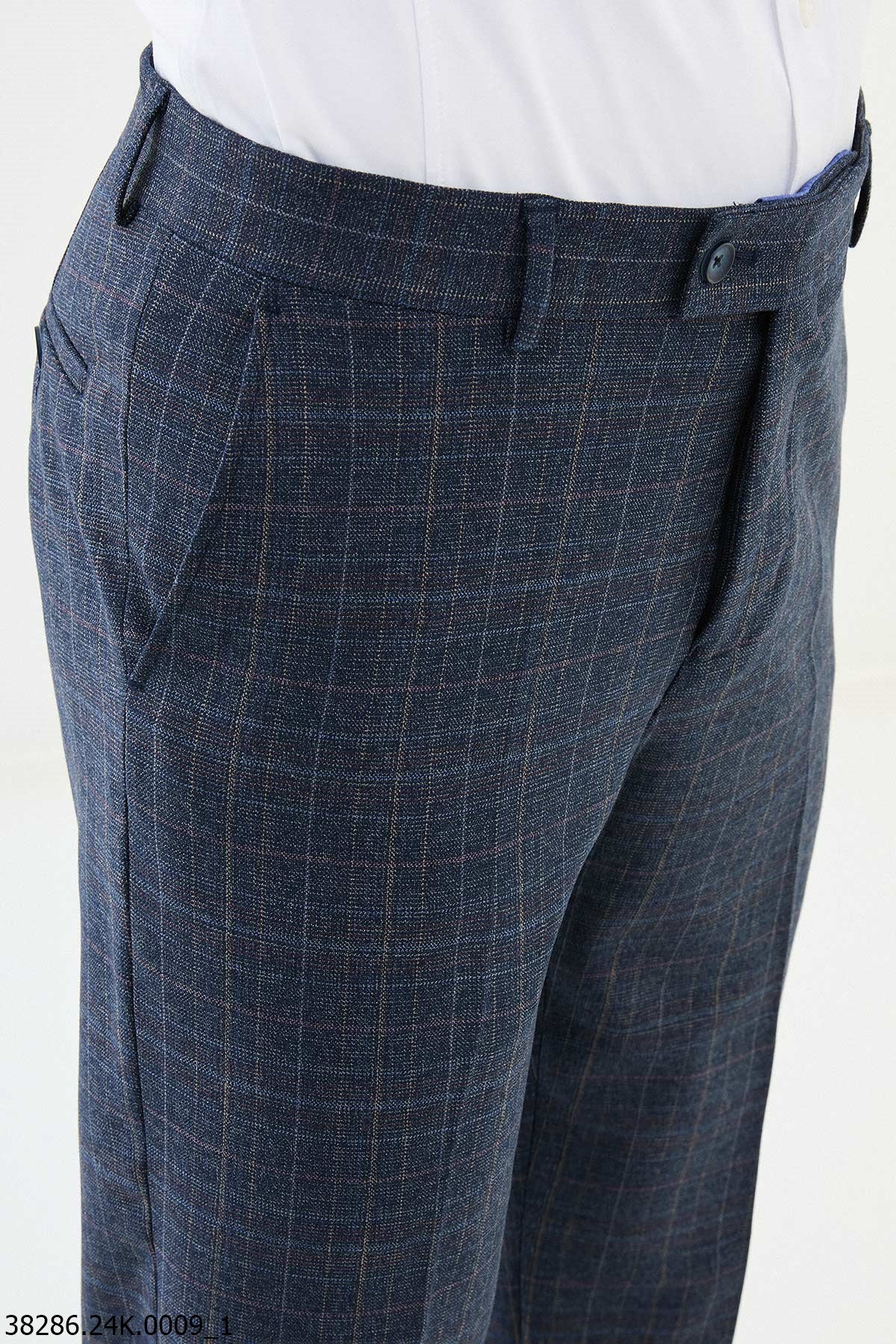 Men's Blue Checkered Formal Trousers.