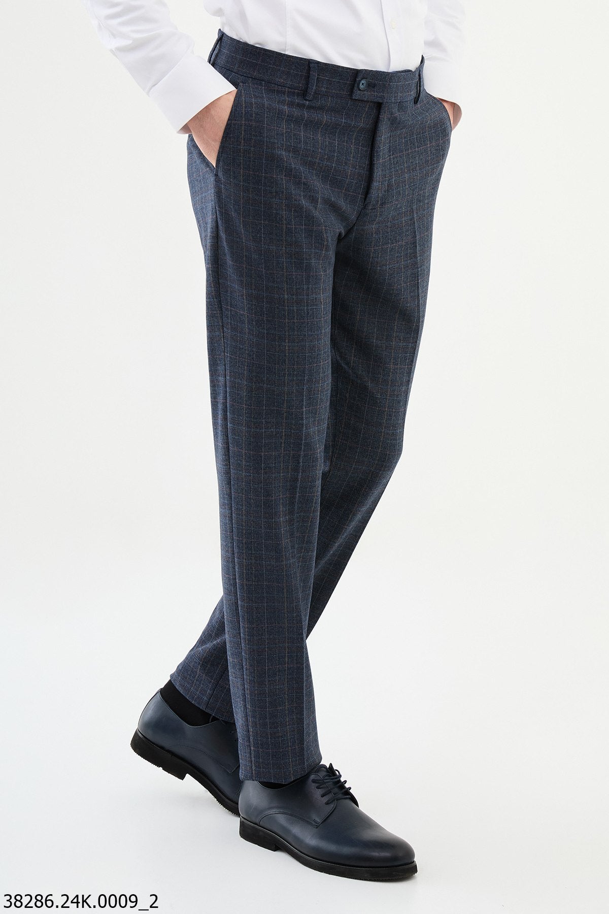 Men's Blue Checkered Formal Trousers.