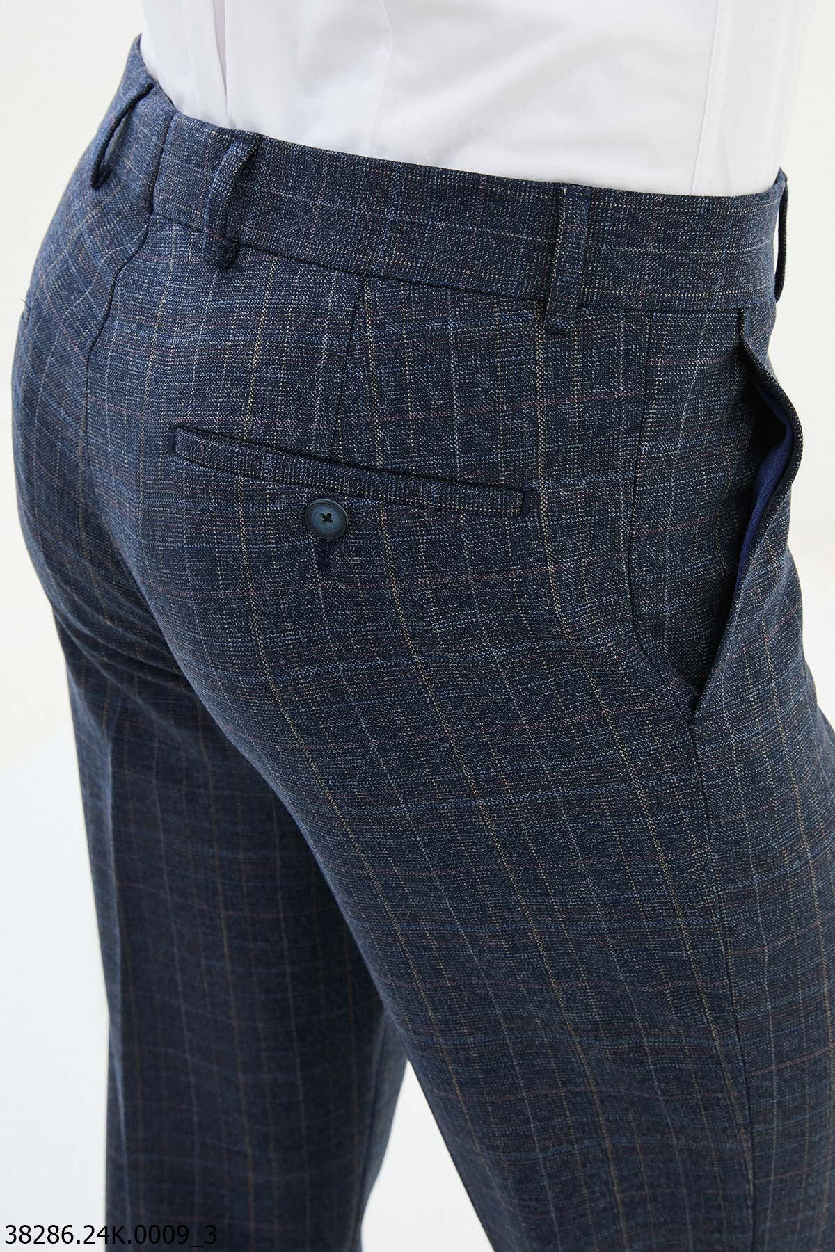 Men's Blue Checkered Formal Trousers.