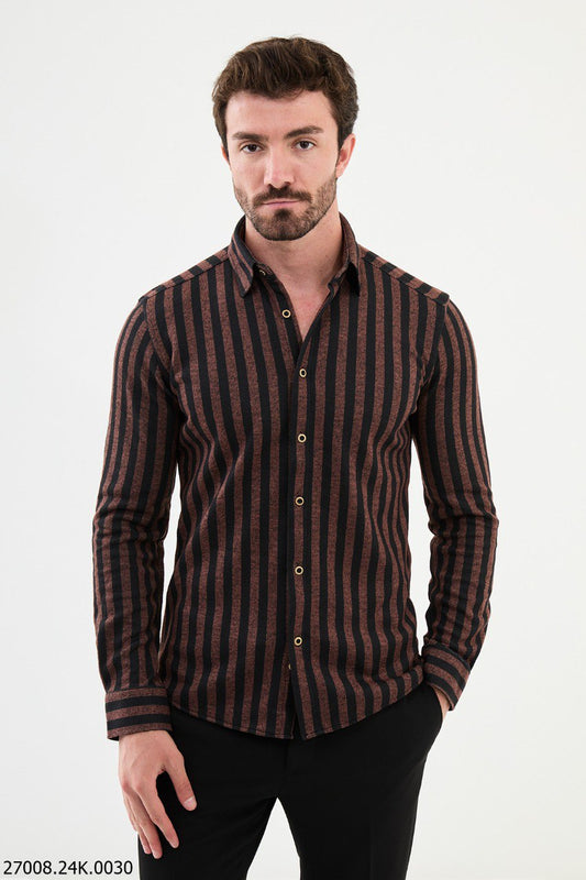 Men's Brown - Black Striped Shirt.