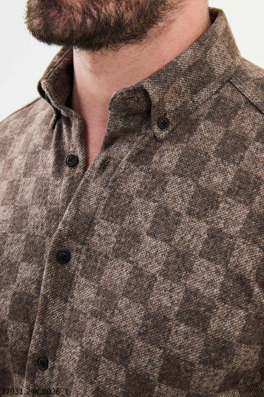 Men's Brown Checkered Flannel Shirt.