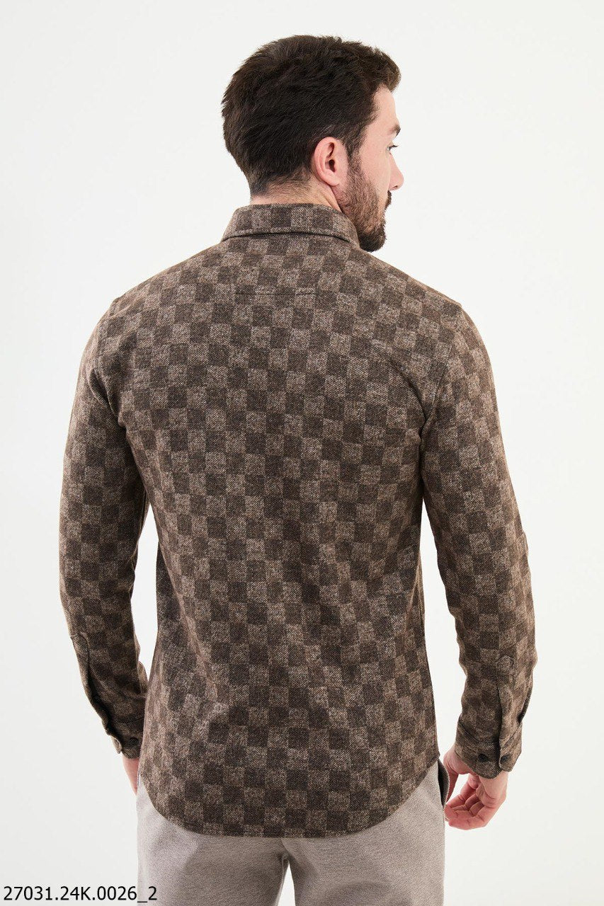 Men's Brown Checkered Flannel Shirt.