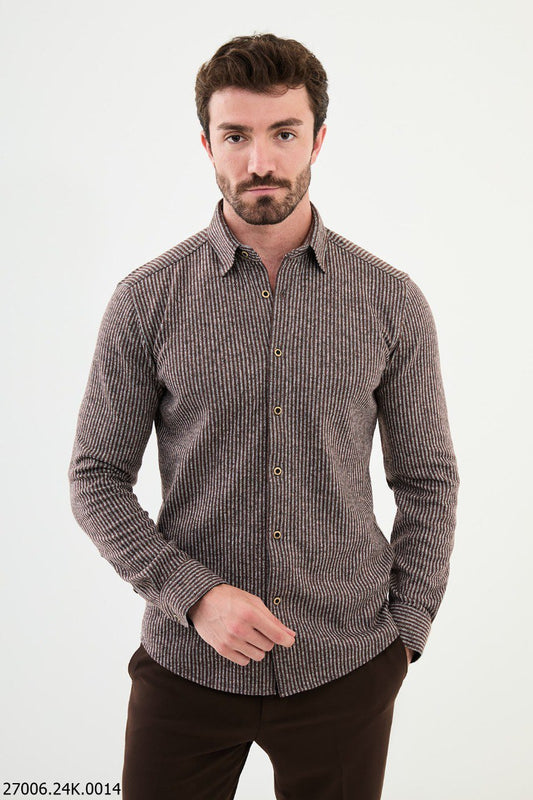 Men's Brown Striped Shirt.