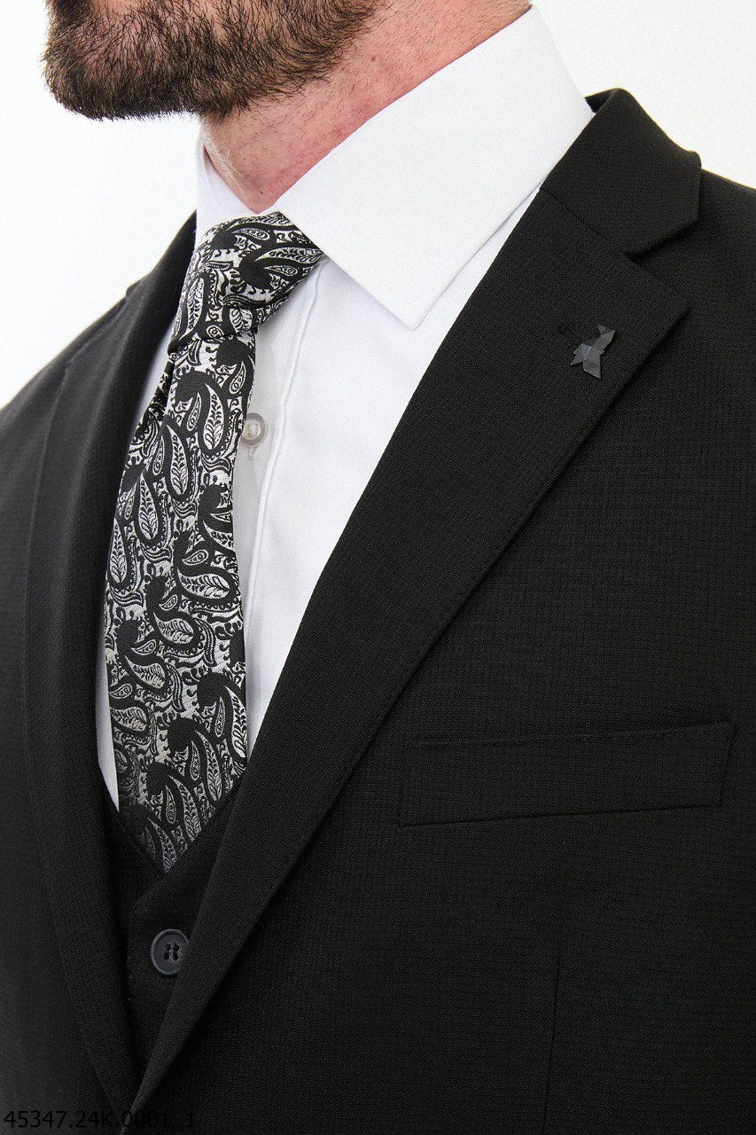 Men's Formal Black Three-Piece Suit.