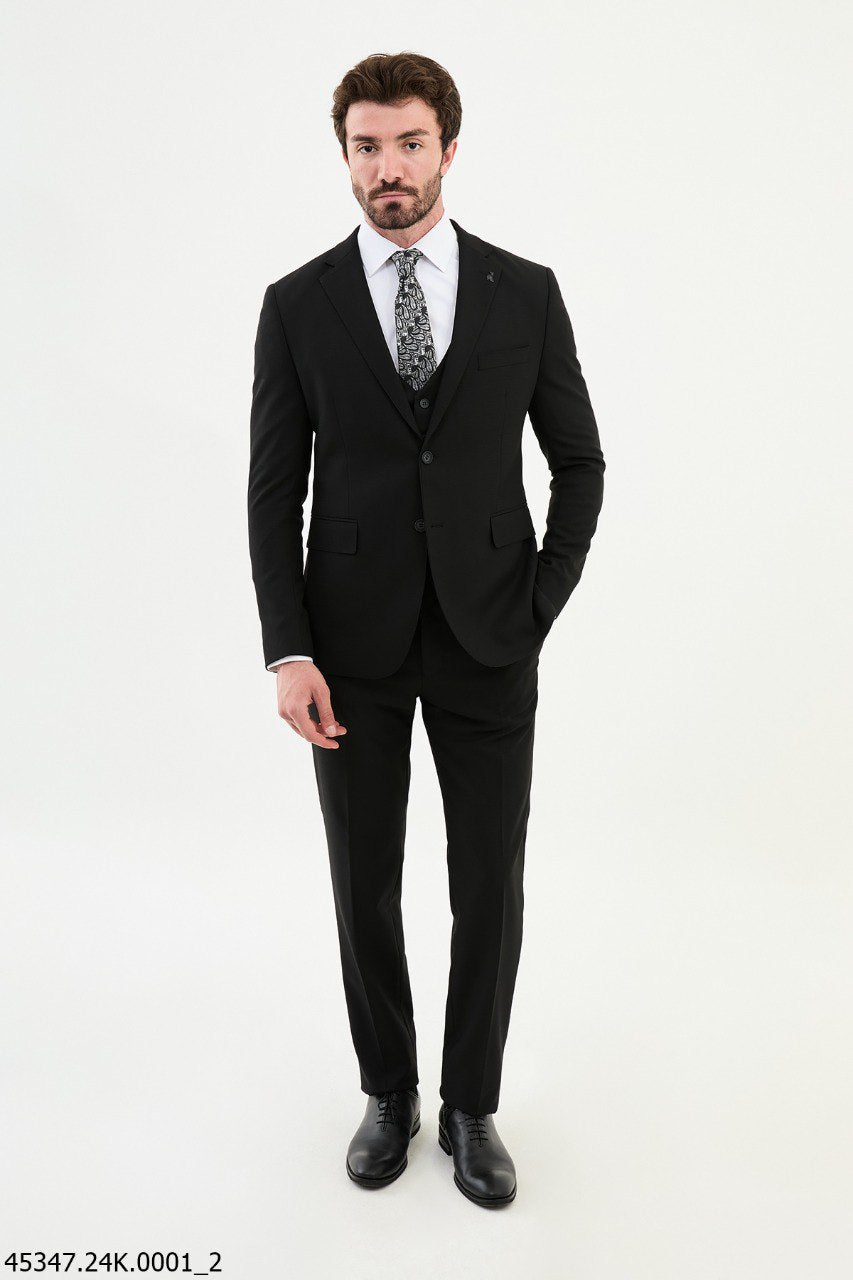 Men's Formal Black Three-Piece Suit.