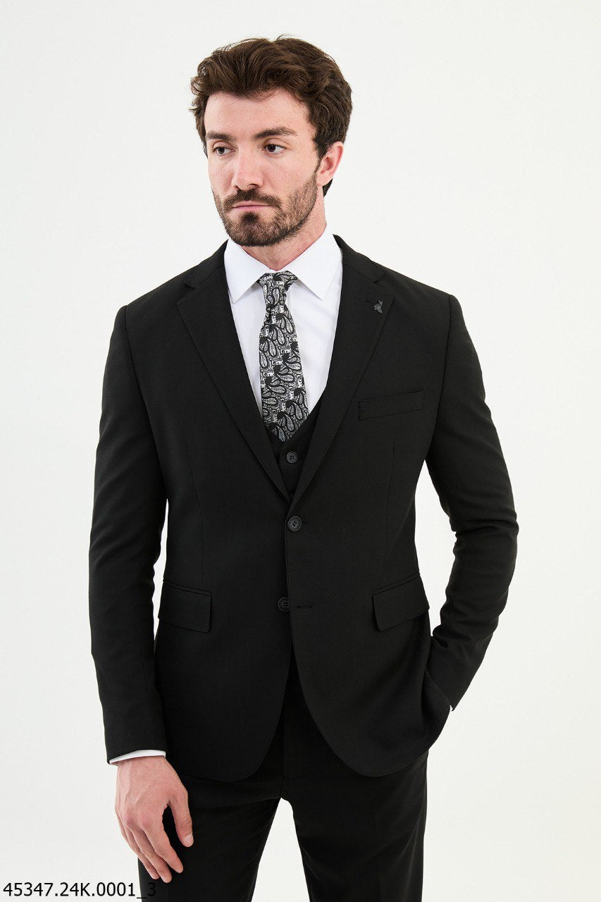 Men's Formal Black Three-Piece Suit.