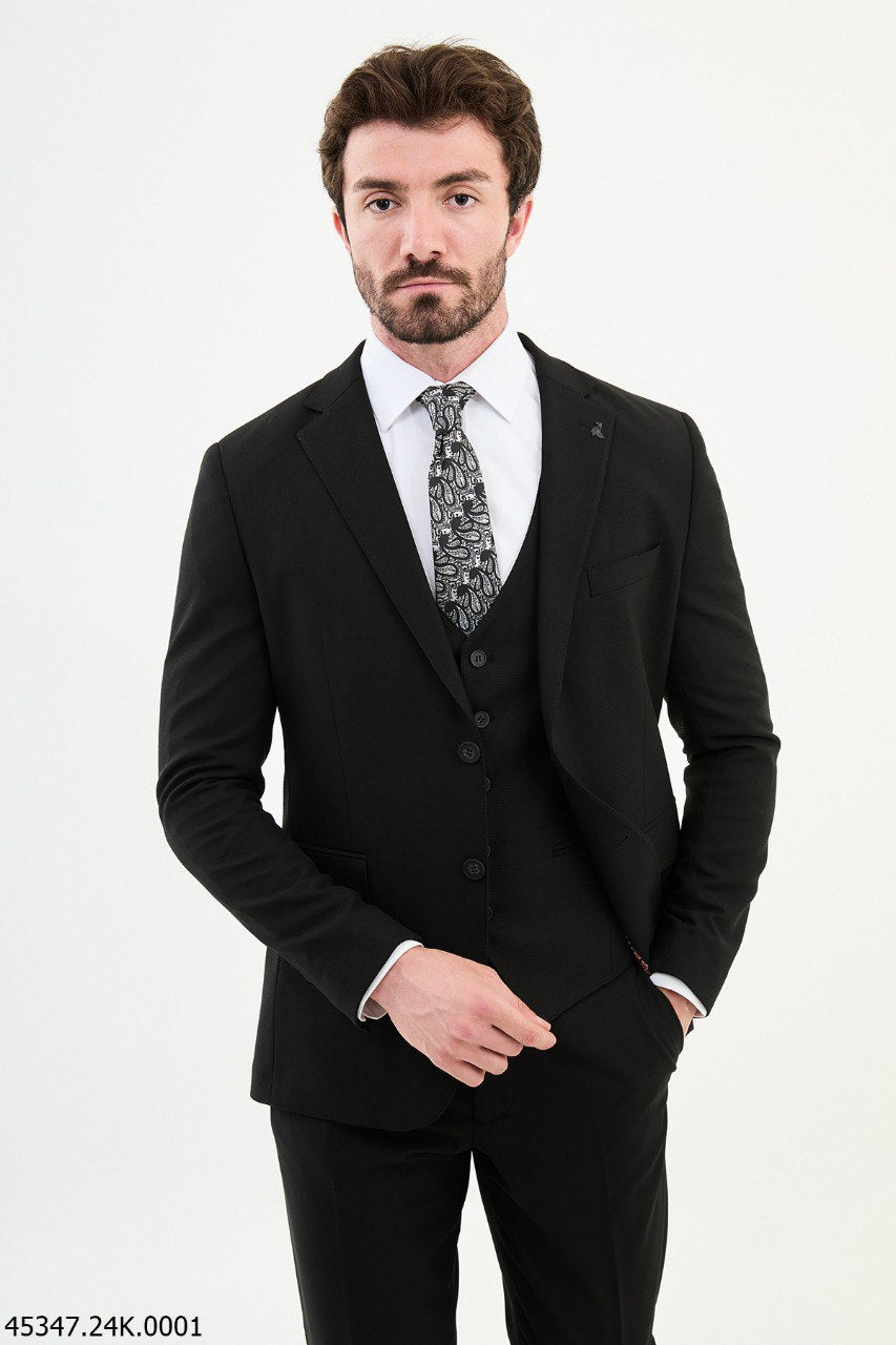 Men's Formal Black Three-Piece Suit.