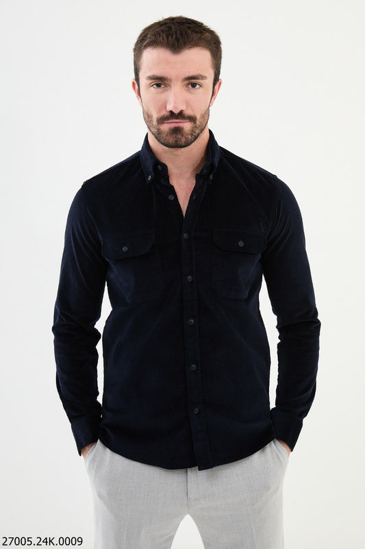 Men's Dark Blue Corduroy Shirt.