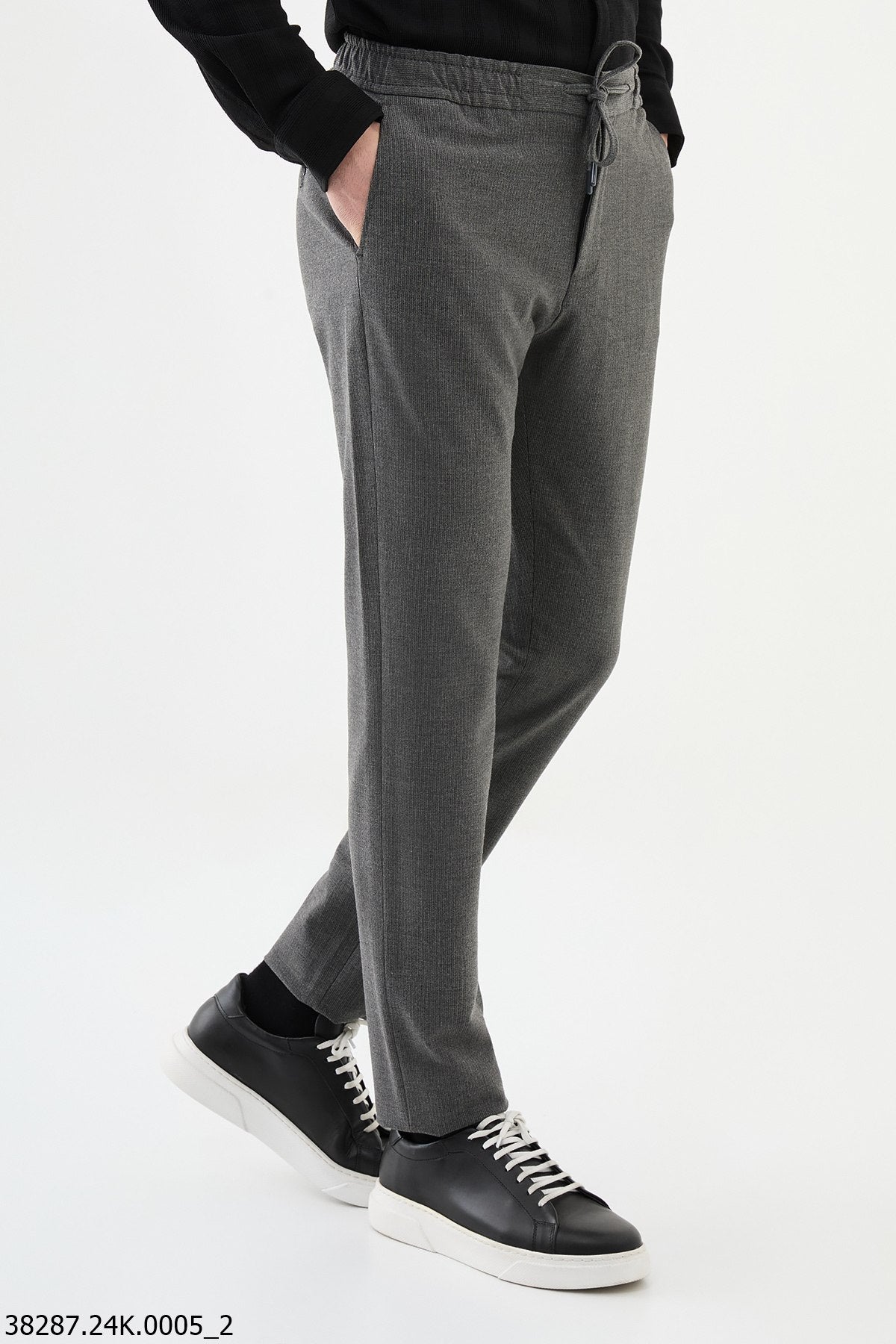 Men's Dark Gray Slim-Fit Elastic Drawstring Pants.