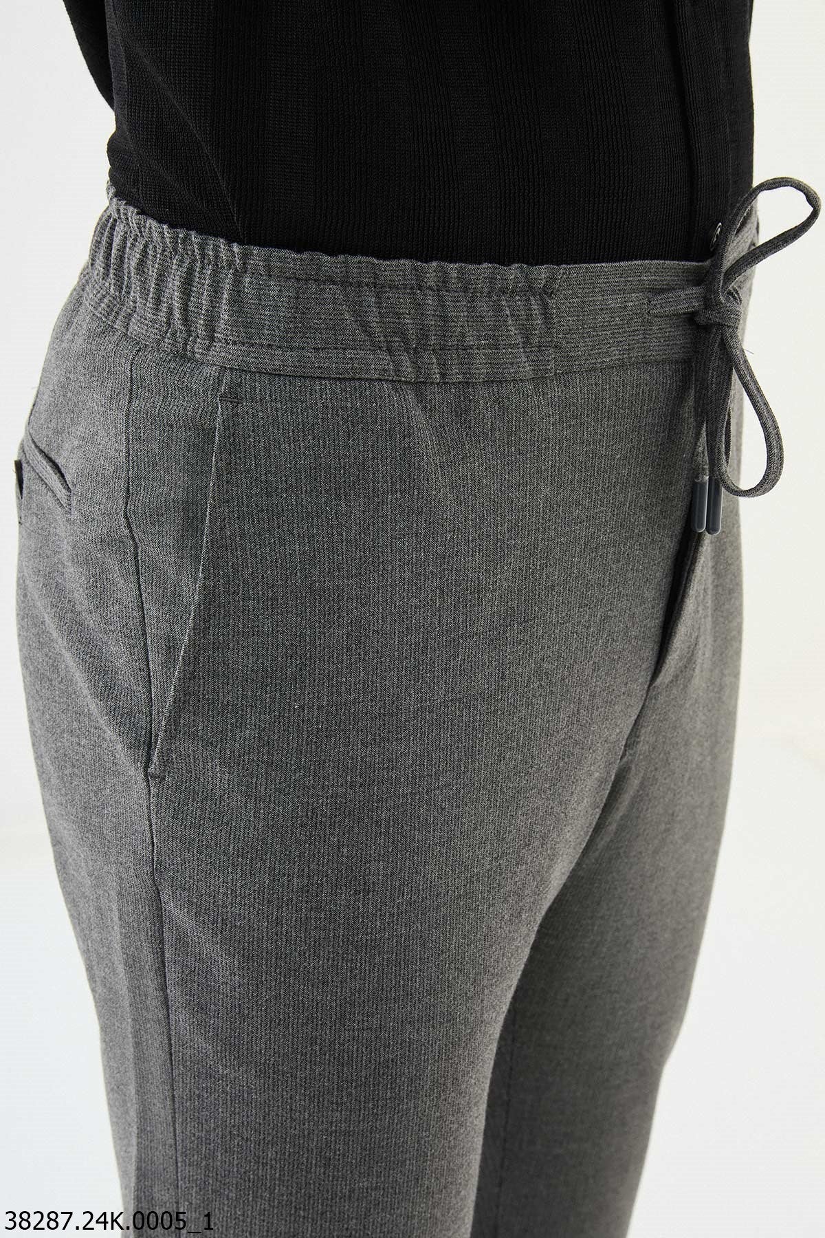 Men's Dark Gray Slim-Fit Elastic Drawstring Pants.