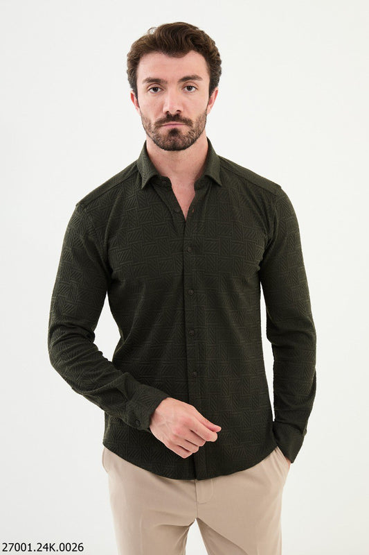 Khaki Textured Men's Shirt.