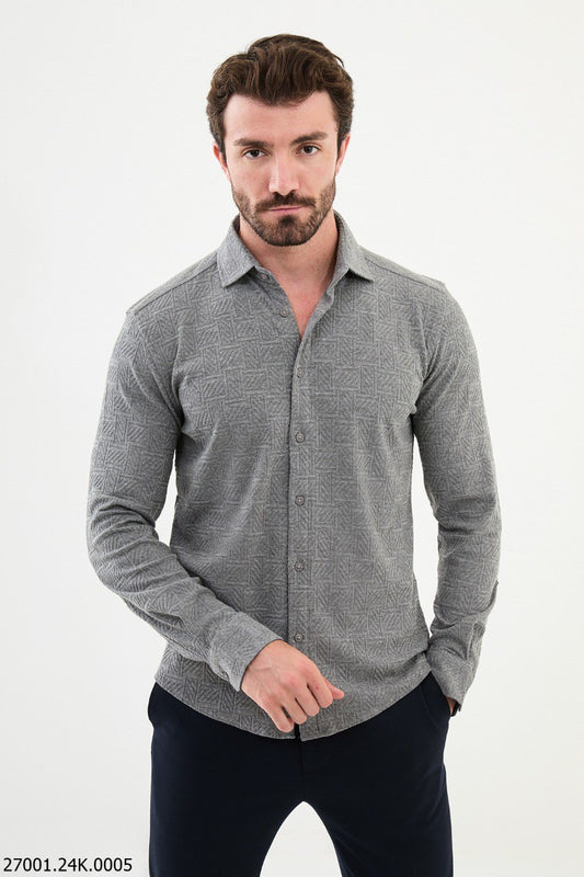 Men's Light Gray Textured Shirt.