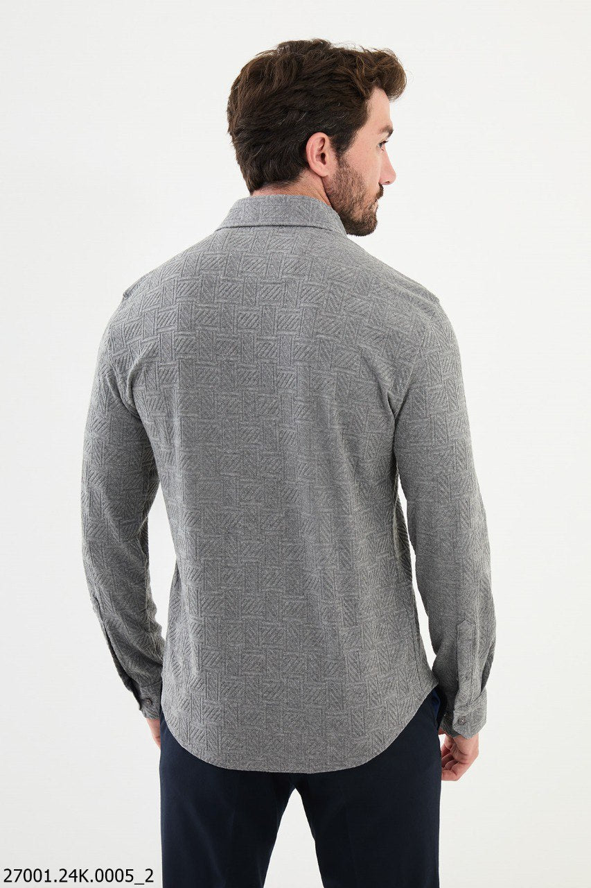 Men's Light Gray Textured Shirt.