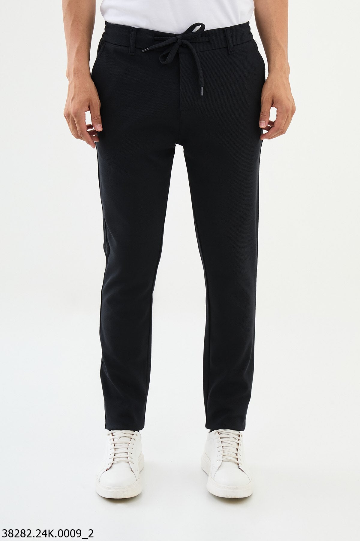 Men's Navy Blue Smart Casual Drawstring Pants