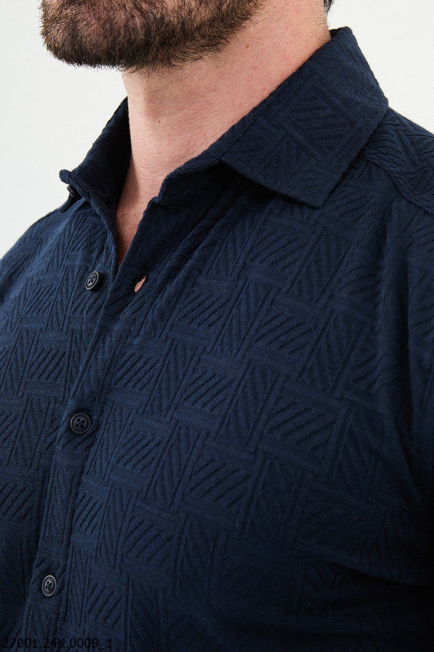 Men's Navy Blue Textured Shirt.