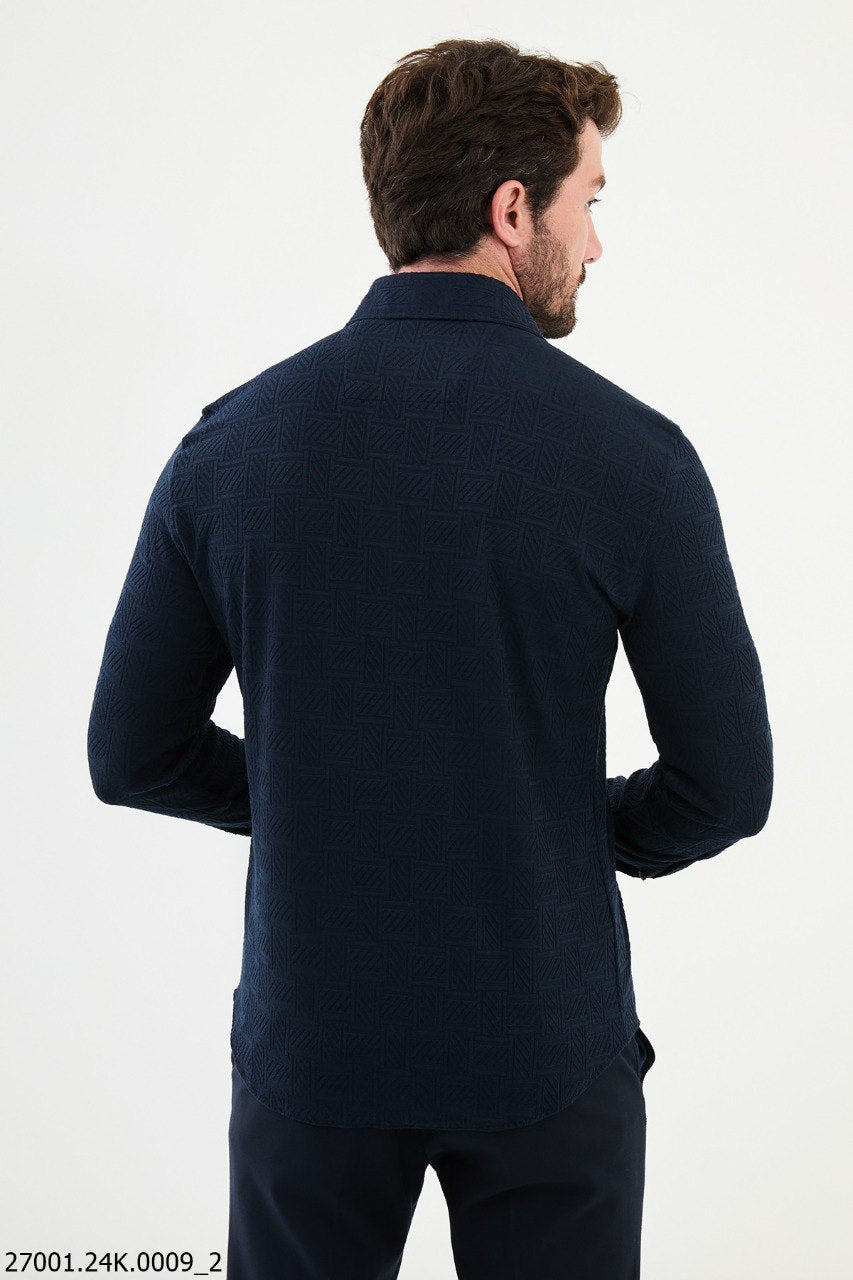 Men's Navy Blue Textured Shirt.