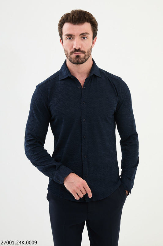 Men's Navy Blue Textured Shirt.