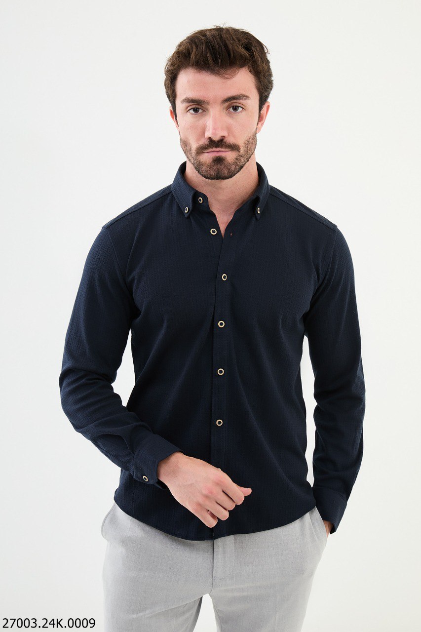 Men's Navy Blue Textured Shirt.