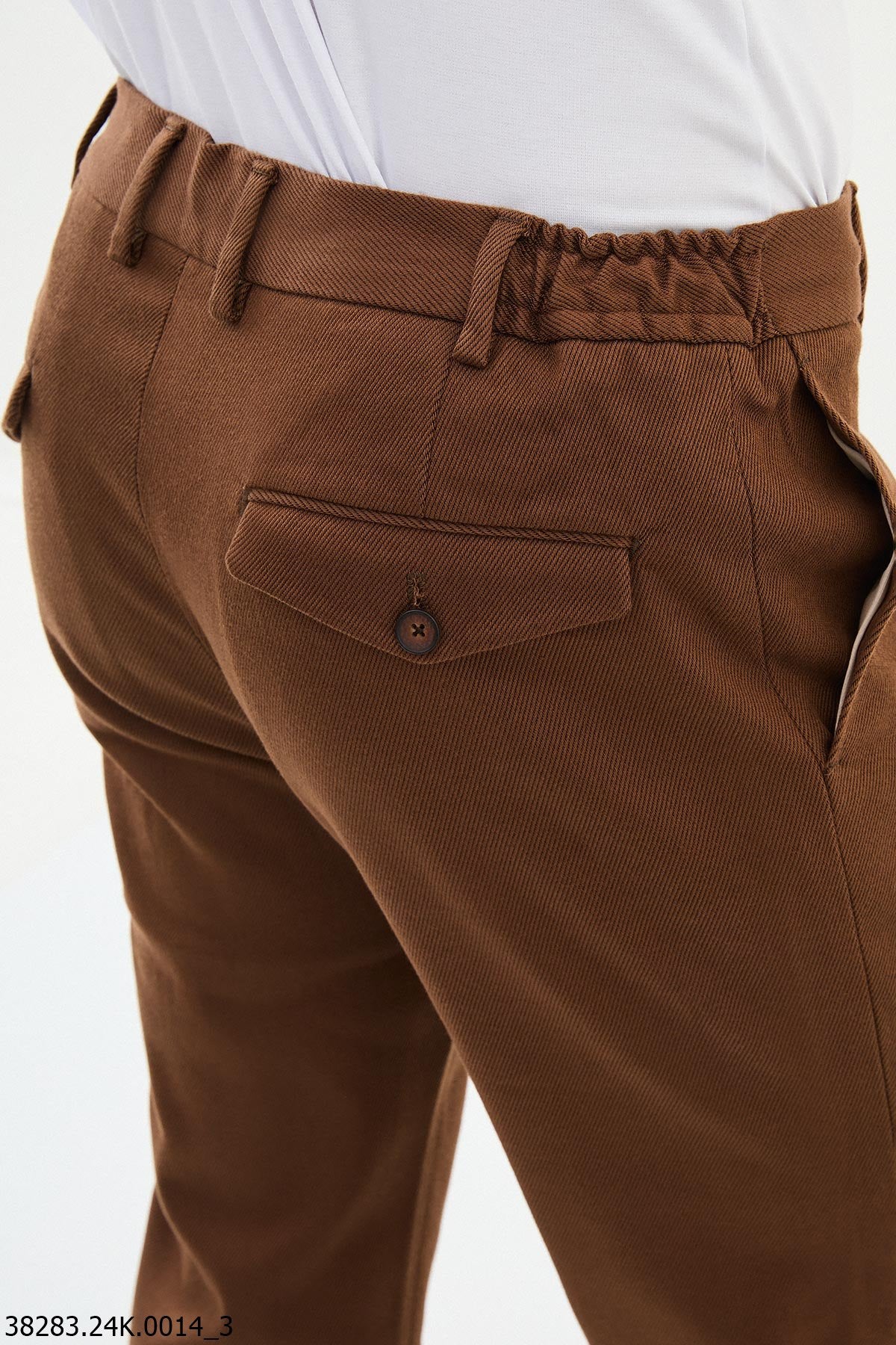 Men's Slim-Fit Tile Brown Trousers with Adjustable Waistband.