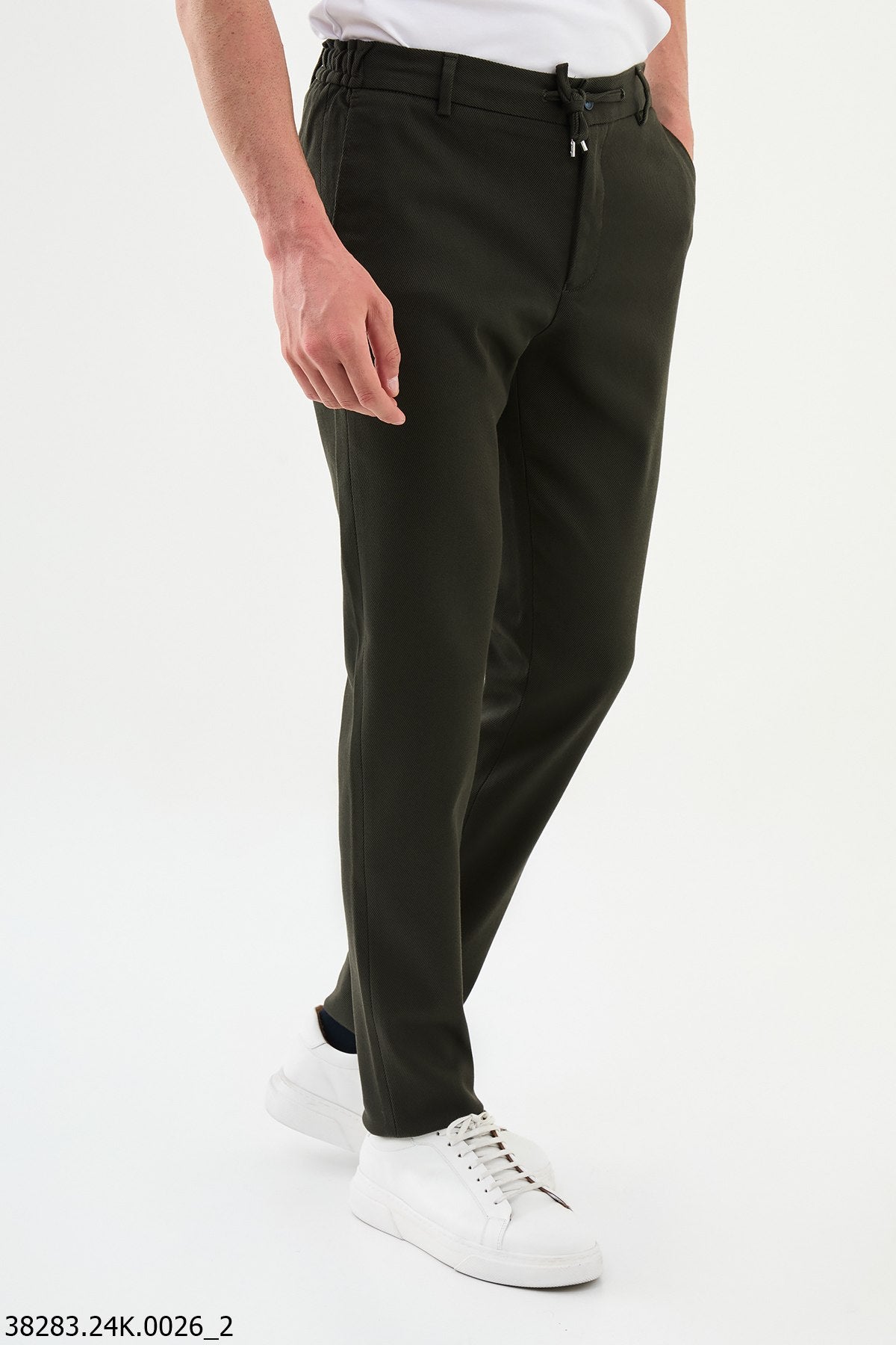 Men's Tailored Fit Khaki Pants with Adjustable Waistband.