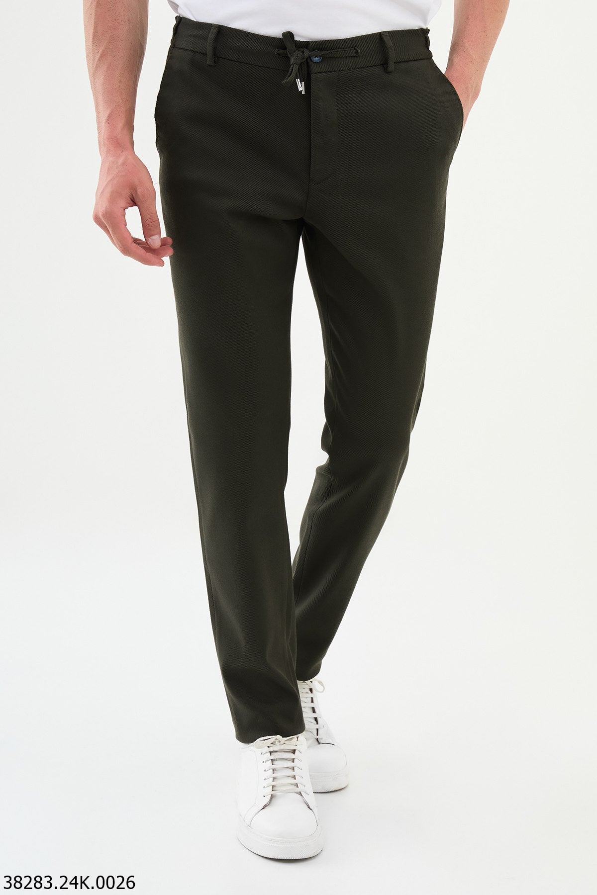 Men's Tailored Fit Khaki Pants with Adjustable Waistband.