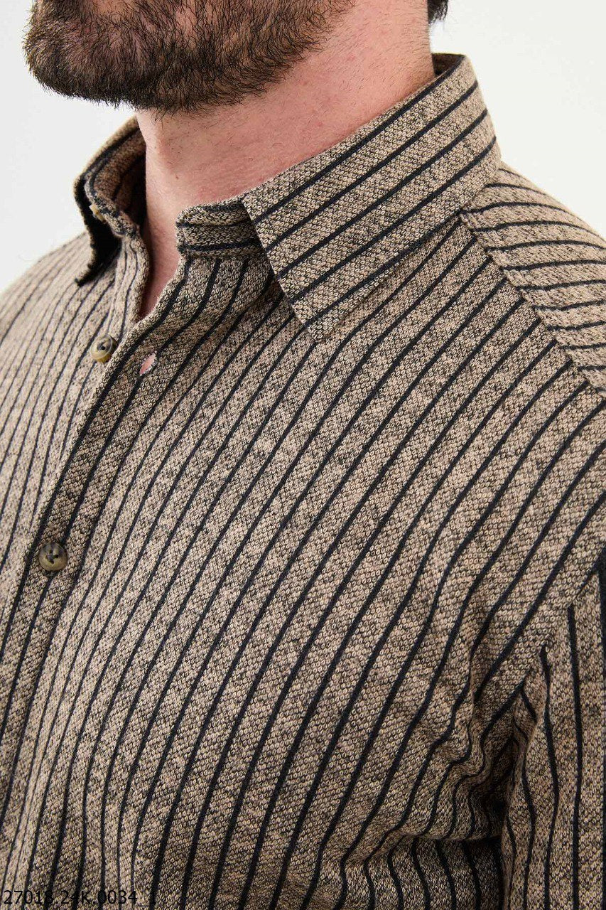 Men's Vizon Brown Textured Long-Sleeve Shirt.