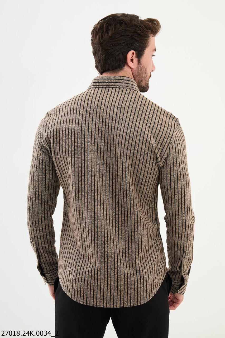 Men's Vizon Brown Textured Long-Sleeve Shirt.