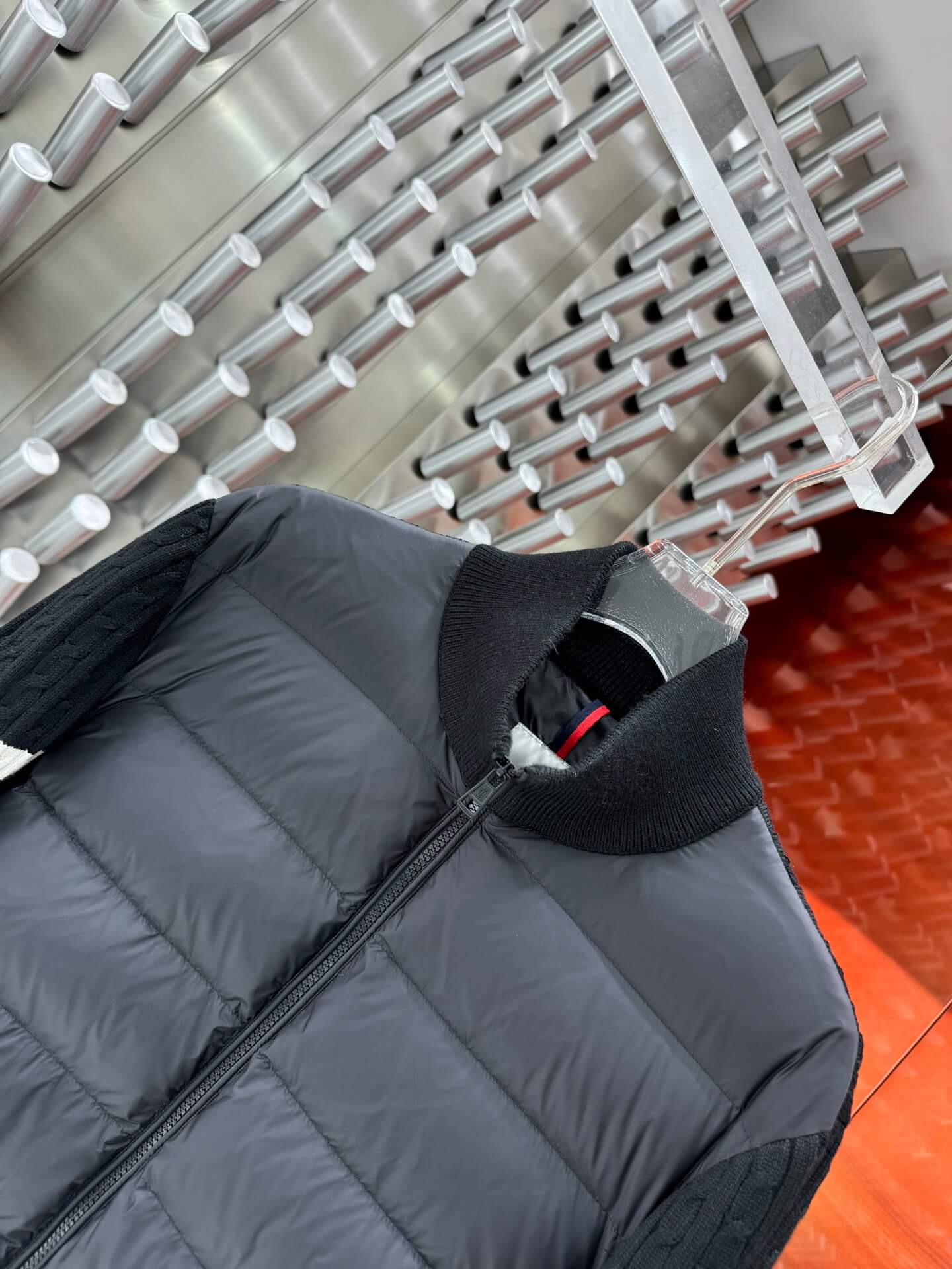 Moncler Black Puffer Jacket with Knitted Sleeves