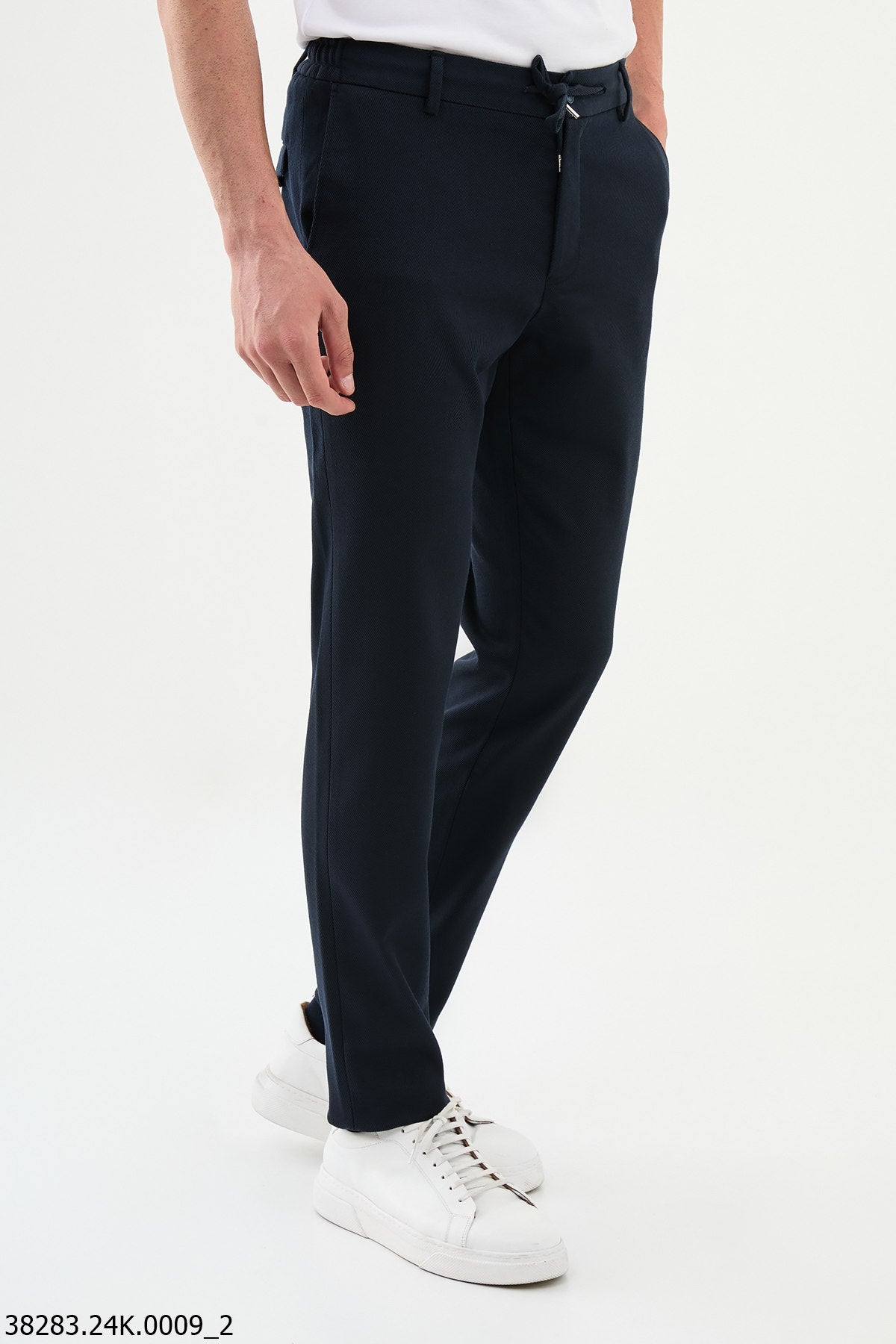 Navy Blue Slim-Fit Drawstring Pants