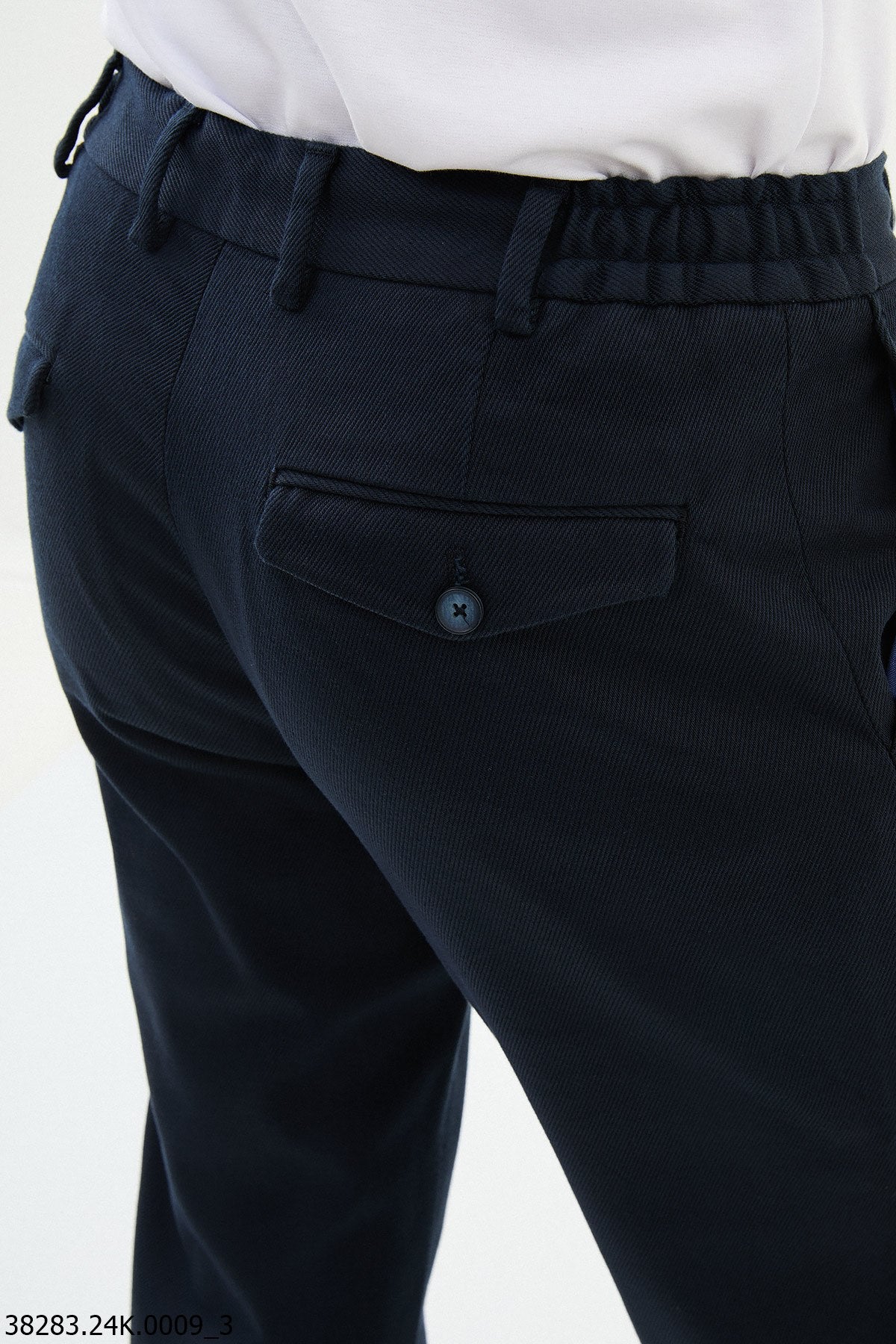 Navy Blue Slim-Fit Drawstring Pants