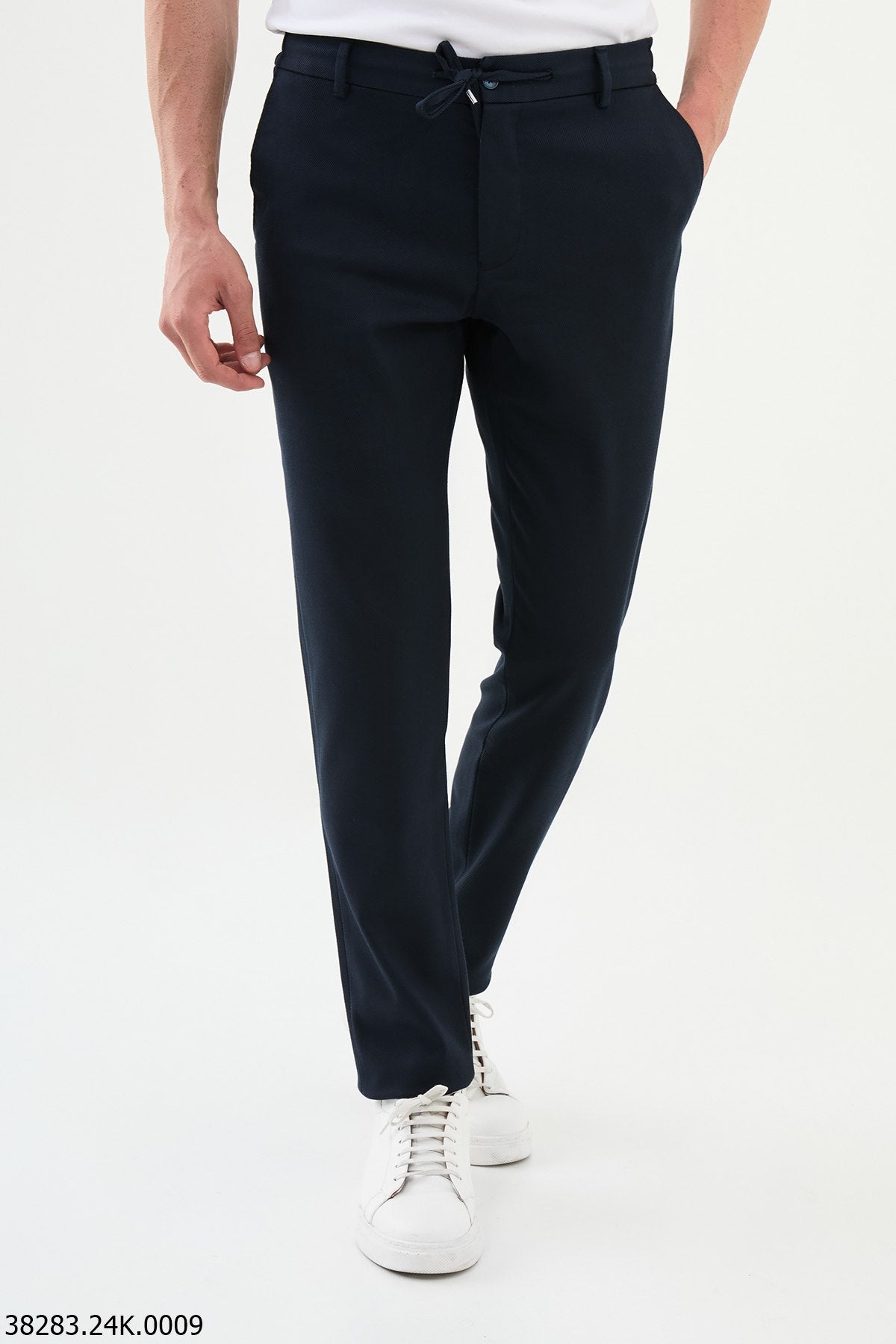 Navy Blue Slim-Fit Drawstring Pants