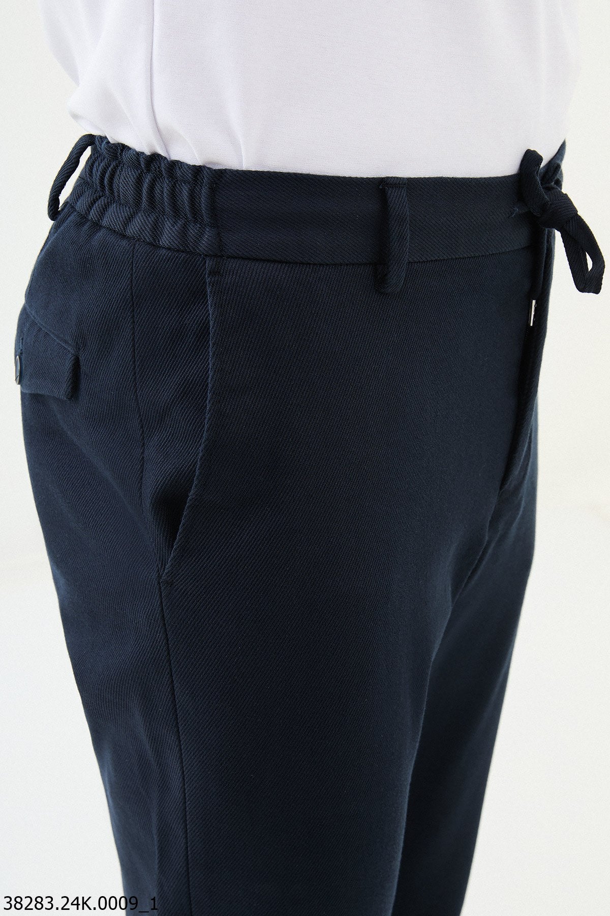 Navy Blue Slim-Fit Drawstring Pants