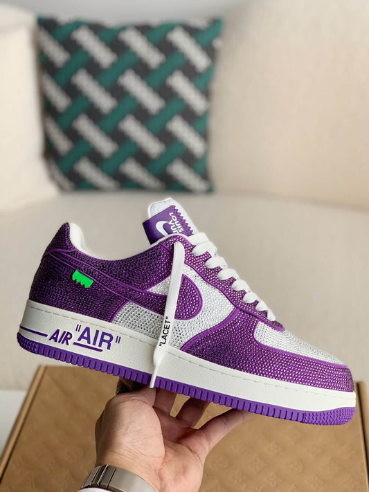 Baskets Nike x Louis Vuitton LV Air Force 1 Trainer Violet Blanc Strass