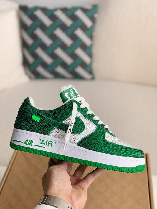 Baskets Nike x Louis Vuitton LV Air Force 1 Trainer Vert Blanc Strass