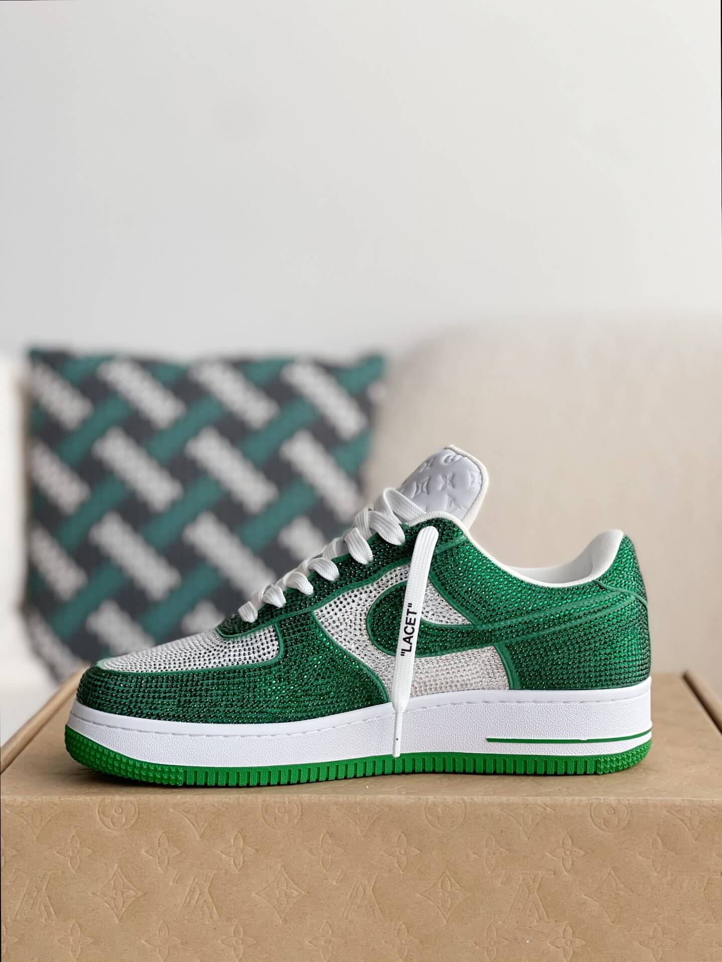 Nike x Louis Vuitton LV Air Force 1 Trainer Grön Vit Rhinestone Sneakers