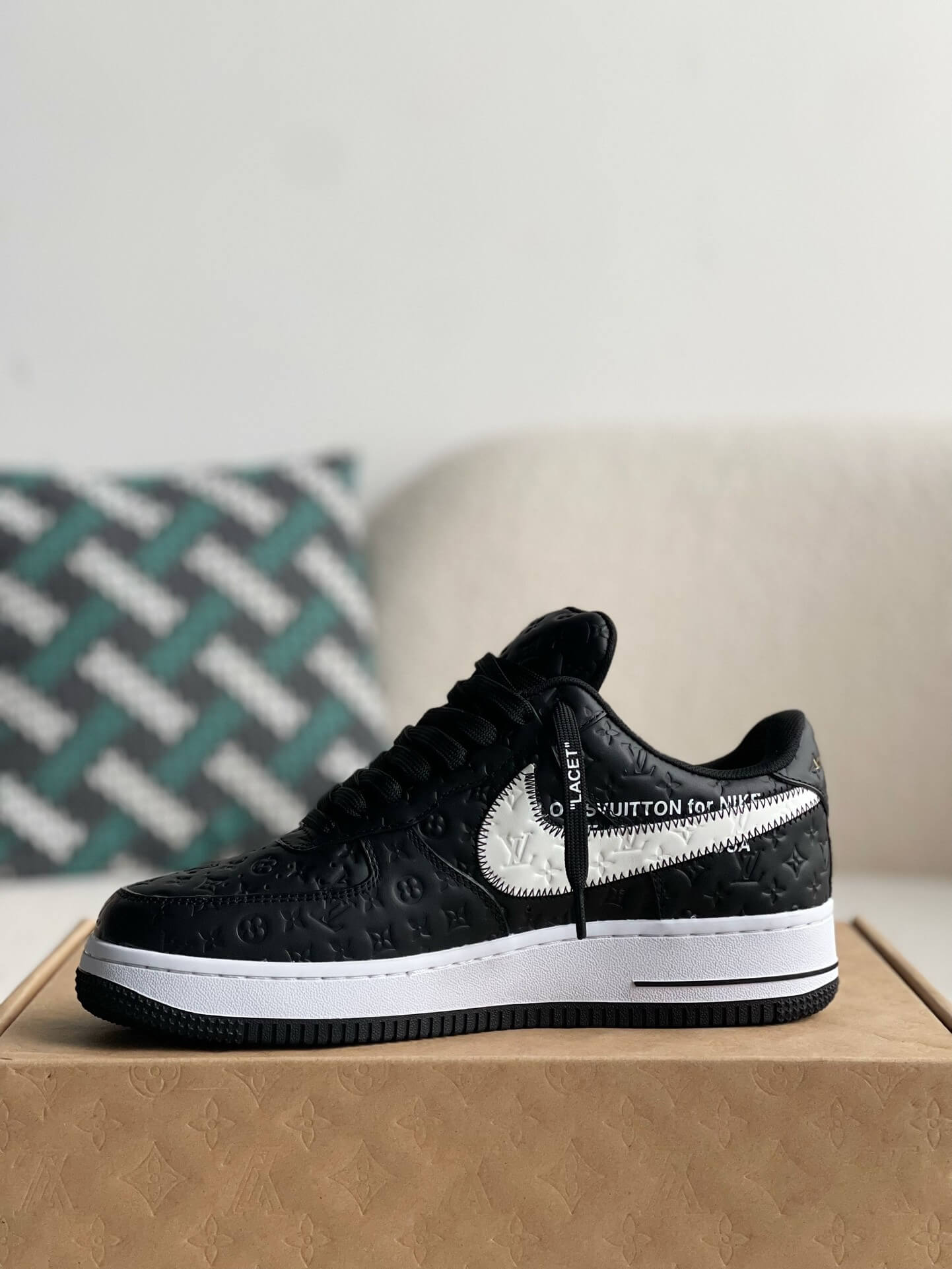 Nike x Off White x Louis Vuitton LV Air Force 1 Black and White Monogram Sneakers