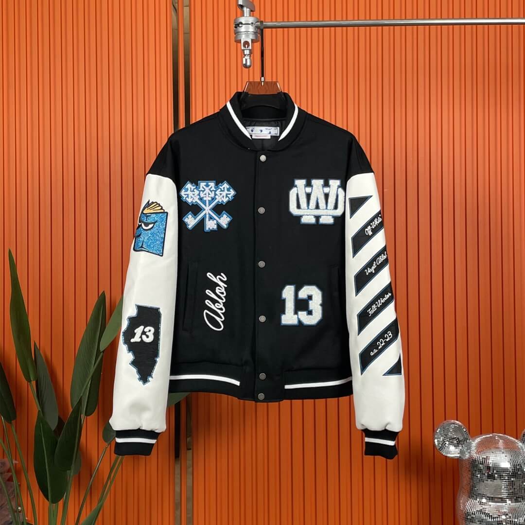 Off-White™ logo-patch Black White Varsity Jacket