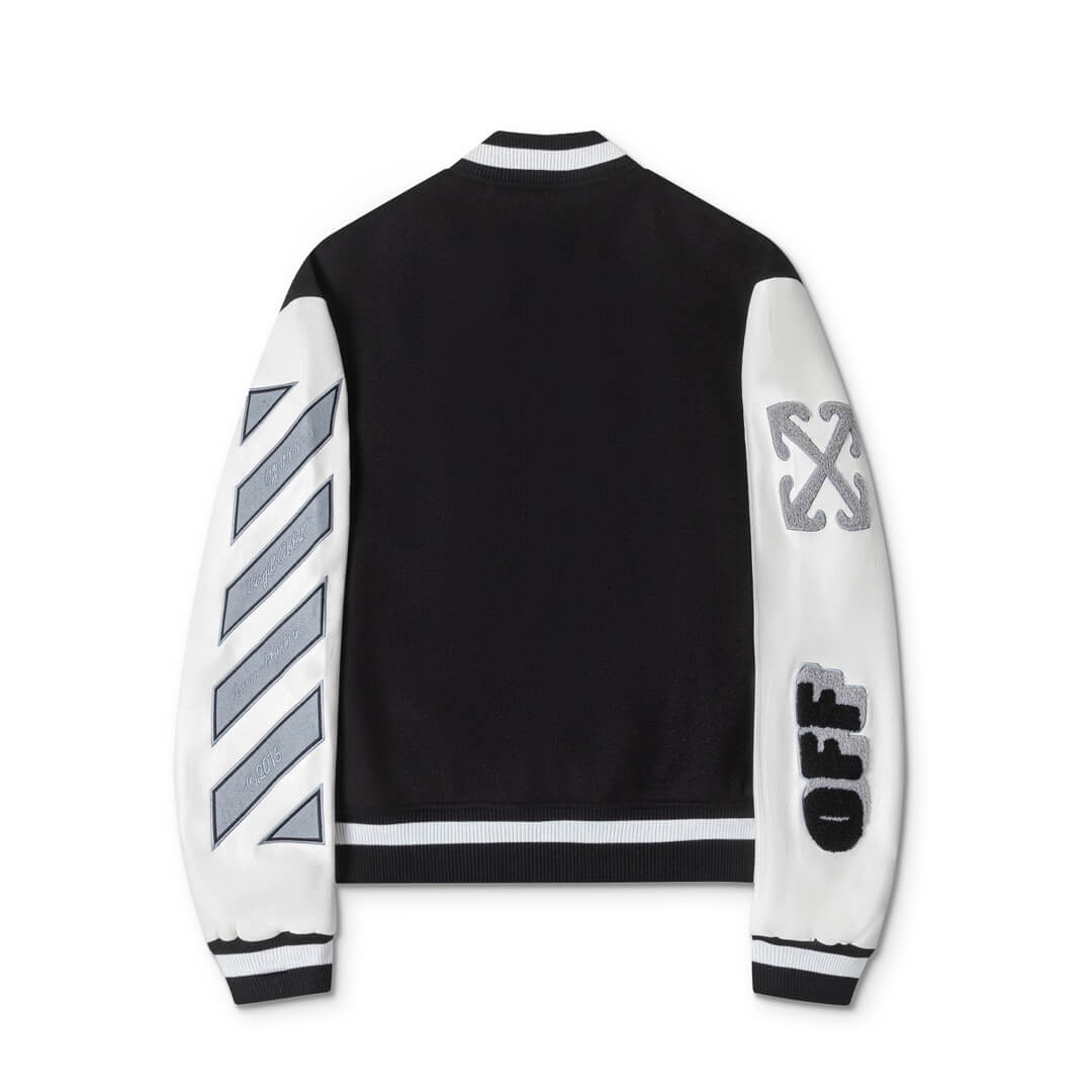 Off-White Leather Wool Black White Varsity Jacket