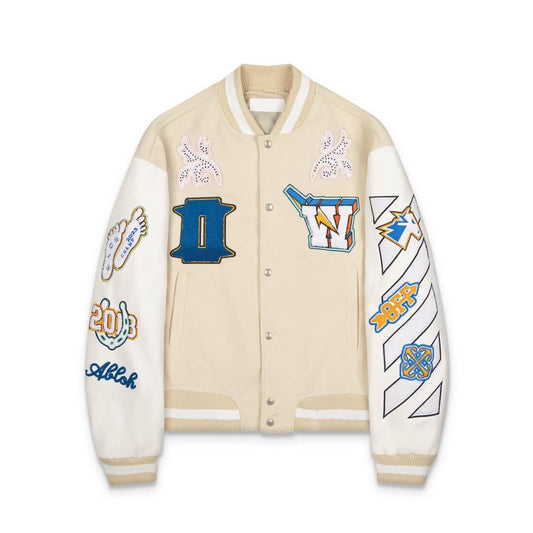 Off-White™ Women's Wool Thunderbolt Cream White Varsity Jacket