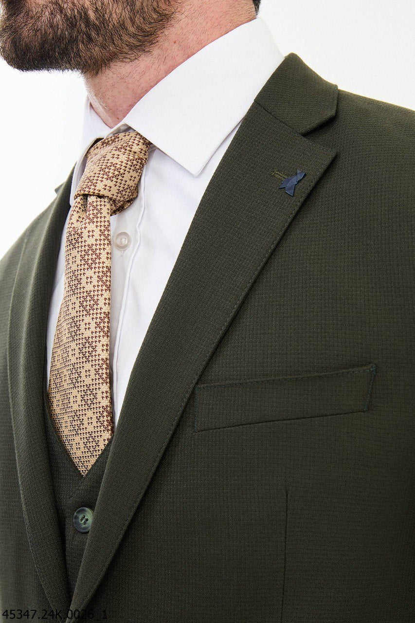 Olive Green Three-Piece Men's Suit.