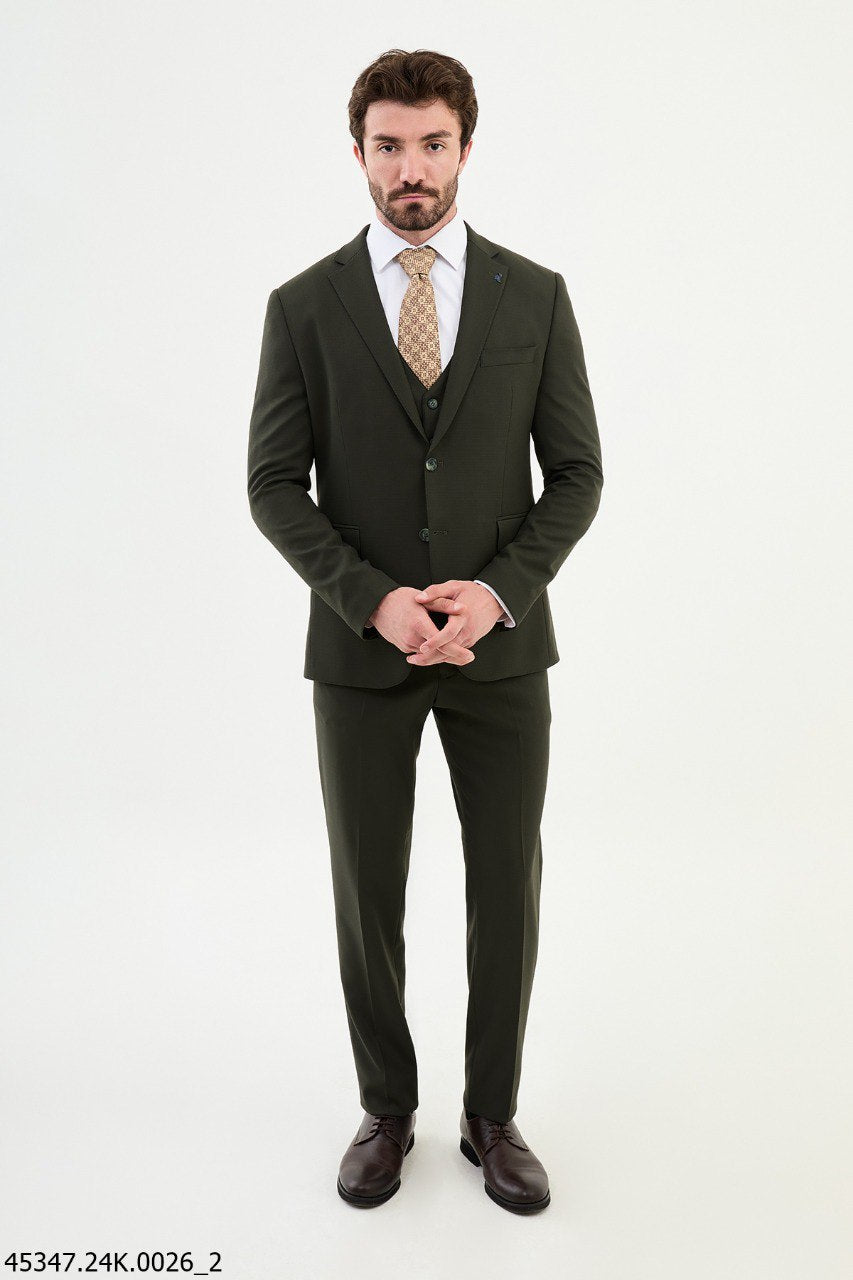 Olive Green Three-Piece Men's Suit.