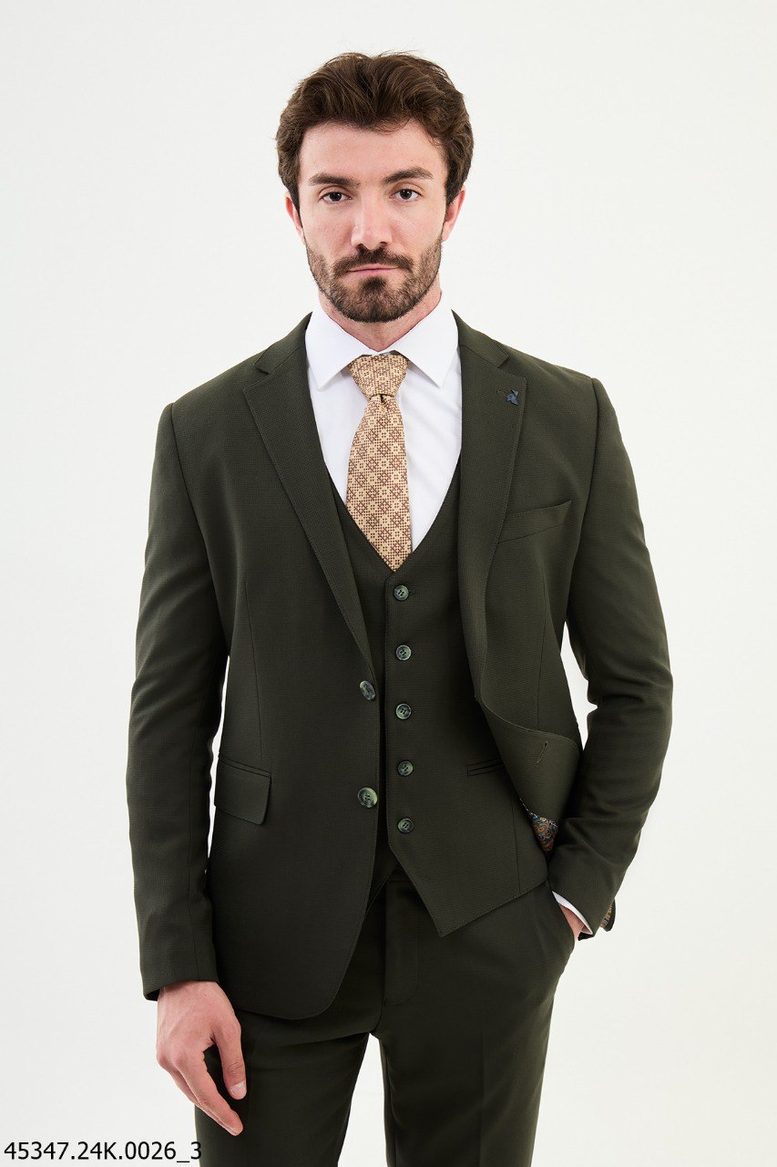 Olive Green Three-Piece Men's Suit.