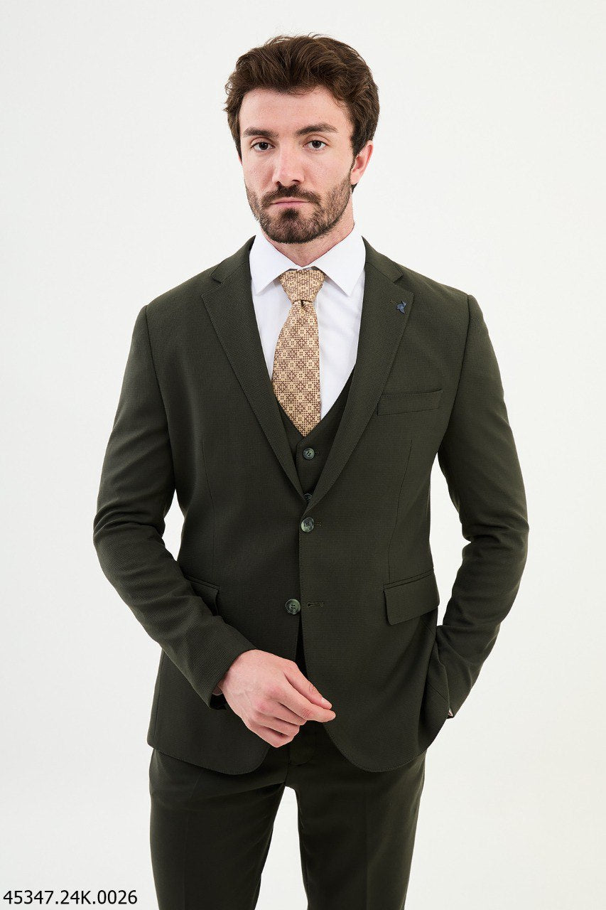 Olive Green Three-Piece Men's Suit.